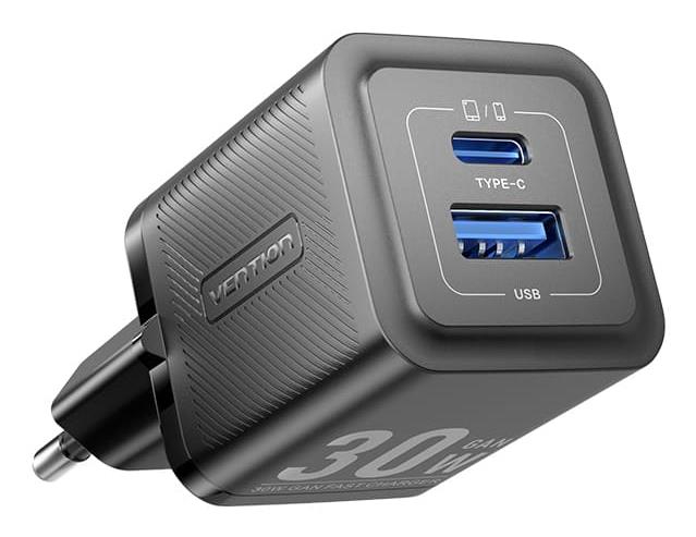 MOBILE CHARGER WALL 30W USB-C/2P BLACK FEQB0-EU VENTION FEQB0-EU 6922794782204