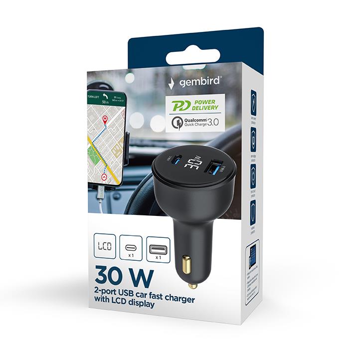 MOBILE CHARGER CAR USB 2PORT/TA-UC-AC2PD30LCD-CAR01 GEMBIRD TA-UC-AC2PD30LCD-CAR-01 8716309129695