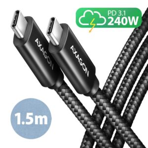 CABLE USB-C TO USB-C 1.5M 240W/BRAID BLK BUCM2-CM15AB AXAGON BUCM2-CM15AB 8595247907400